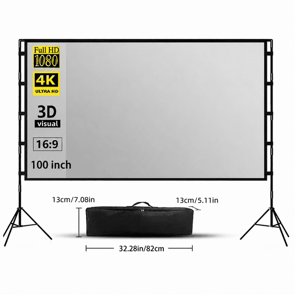 GAINVANE Projector Screen with Stand,Metal Telescopic Tube With Carry Bag,Grey Anti-Light 100 Inch For Home Theater Outdoor Indoor