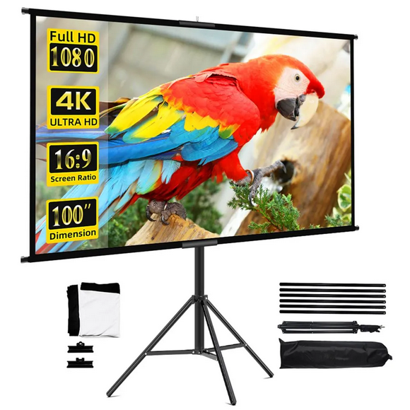 GAINVANE Projector Screen With Stand Foldable White Less Creases 100 inch Soft Double Sided Screen Home Theater Outdoor
