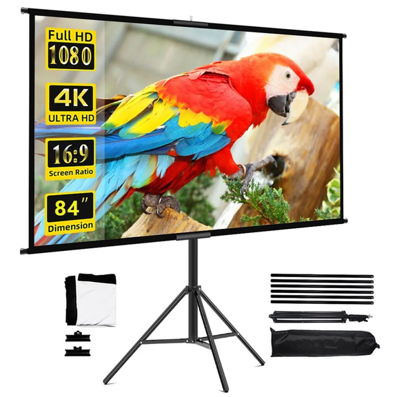 GAINVANE Projector Screen With Stand Foldable White Less Creases 84 inch Soft Double Sided Screen Home Theater Outdoor