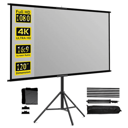 GAINVANE Projector Screen With Stand Metal Grey Anti-Light 100 inch For Home Theater Outdoor Bracket Projection Screen