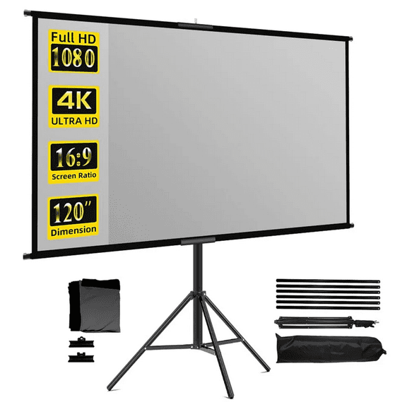 GAINVANE Projector Screen With Stand Metal Grey Anti-Light 100 inch For Home Theater Outdoor Bracket Projection Screen