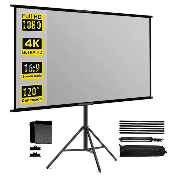 GAINVANE Projector Screen With Stand Metal Grey Anti-Light 100 inch For Home Theater Outdoor Bracket Projection Screen