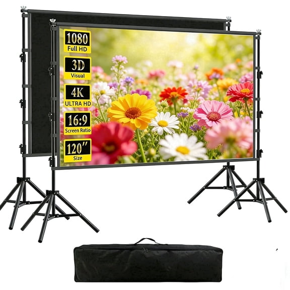 HVKDIEB Projector Screen With Stand Soft Grey Wrinkle-Free Anti-Light 160° Viewing Angle 120 in Reflective Screen Outdoor