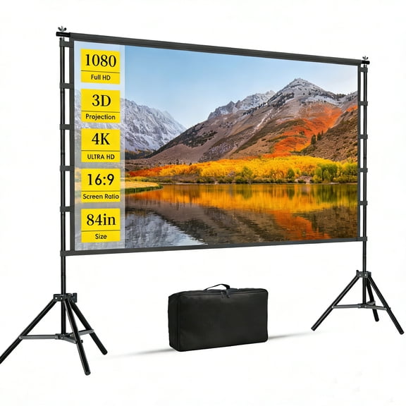 GAINVANE Portable Projector Screen with Stand,84 inch 16:9 HD 4K Indoor Outdoor Projection Movie Screen