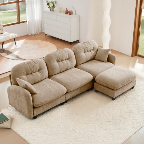 GAKMCIL 107" Loveseat Sofa with 1 Ottoman, 3 Seater with Upholstered Large Size Deep Seat,Cloud Sectional Couches Chenille Fabric for Living Home