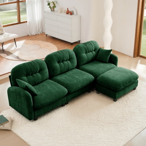 GAKMCIL 107" Loveseat Sofa with 1 Ottoman, 3 Seater with Upholstered Large Size Deep Seat,Cloud Sectional Couches Chenille Fabric for Living Home