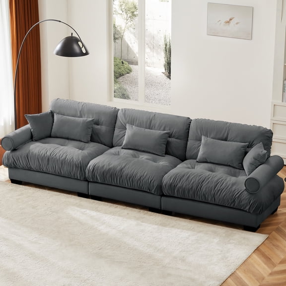 GAKMCIL 130" Loveseat Sofa, 3 Seater Modular Sectional Sofa, Large U Shaped Sectional Velvet Fluffy Couch,Deep Seat Sofas for Living Home