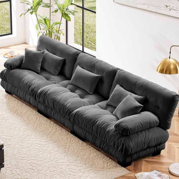 GAKMCIL 133.8" Loveseat Sofa, 3 Seater Modular Sectional Sofa, Large L Shaped Sectional Fluffy Couch, Deep Seat Sofas for Living Home