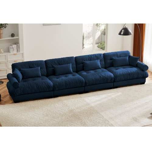 GAKMCIL 166" Loveseat Sofa, 4 Seater Modular Sectional Sofa, Large U Shaped Sectional Velvet Fluffy Couch,Deep Seat Sofas for Living Home