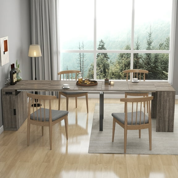 GAKMCIL 23.62"-118.11" Multifunctional Extendable Console Table for 2-10, Modern Rectangle Dining Table with Power Outlet, Storage Space for Party, Weddings, Meetings and Celebrations (Brown)