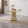 thumbnail image 1 of GAKMCIL 47" Round Marble Dining Table for 4-6 People, Modern Kitchen Table with High Glossy Faux Marble Top, Stainless Steel Base, 300lbs Load, Easy Assembly for Dining Room, Kitchen (Gold&White), 1 of 7