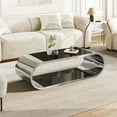 thumbnail image 1 of GAKMCIL 57" Oval Stainless with Glass Coffee Table, Modern Fashion Design Coffee Table with 2-Tier Glass Top, Large Storage Space, Easy Assembly for Living Room, Office, Trade Show (Silver&Black), 1 of 4