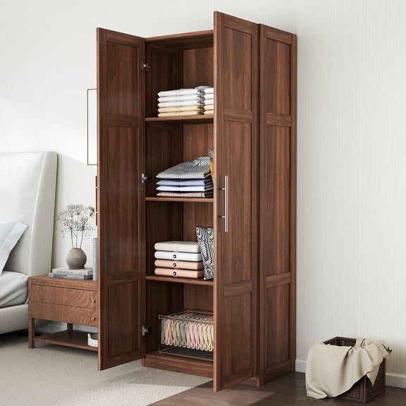 GAKMCIL 70.8" High Armoires/Wardrobe, Bedroom Cabinet, Bathroom Cabinet, Kitchen Pantry Cupboard Cabinet with 2 Doors, 3 partitions to Separate & 4 Storage Spaces(29.53"L x 15.75"W x 70.87"H)(Walnut)