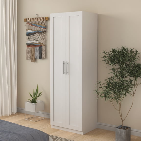 GAKMCIL 70.87" Armoires/Wardrobe, Floor Storage Cabinet, Kitchen Cabinet, Bathroom Cabinet, Storage Shelving Cabinet with 2 Doors, 3 Partitions & 4 Storage Spaces(23.62"L x 16.93"W x 70.87"H) (White)