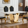 thumbnail image 1 of GAKMCIL 70" Rectangle Faux Marble Dining Table for 6-8 People, Kitchen Table with Mirror Polished Stainless Steel Base, Adjustable Non-Slip Feet, 300lbs Load for Kitchen, Dining Room (Gold&White), 1 of 7