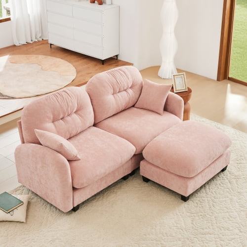GAKMCIL 74" Loveseat Sofa with 1 Ottoman, 2 Seater with Upholstered Large Size Deep Seat,Cloud Sectional Couches Chenille Fabric for Living Home