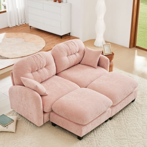 GAKMCIL 74" Loveseat Sofa with 2 Ottoman, 2 Seater with Upholstered Large Size Deep Seat,Cloud Sectional Couches Chenille Fabric for Living Home
