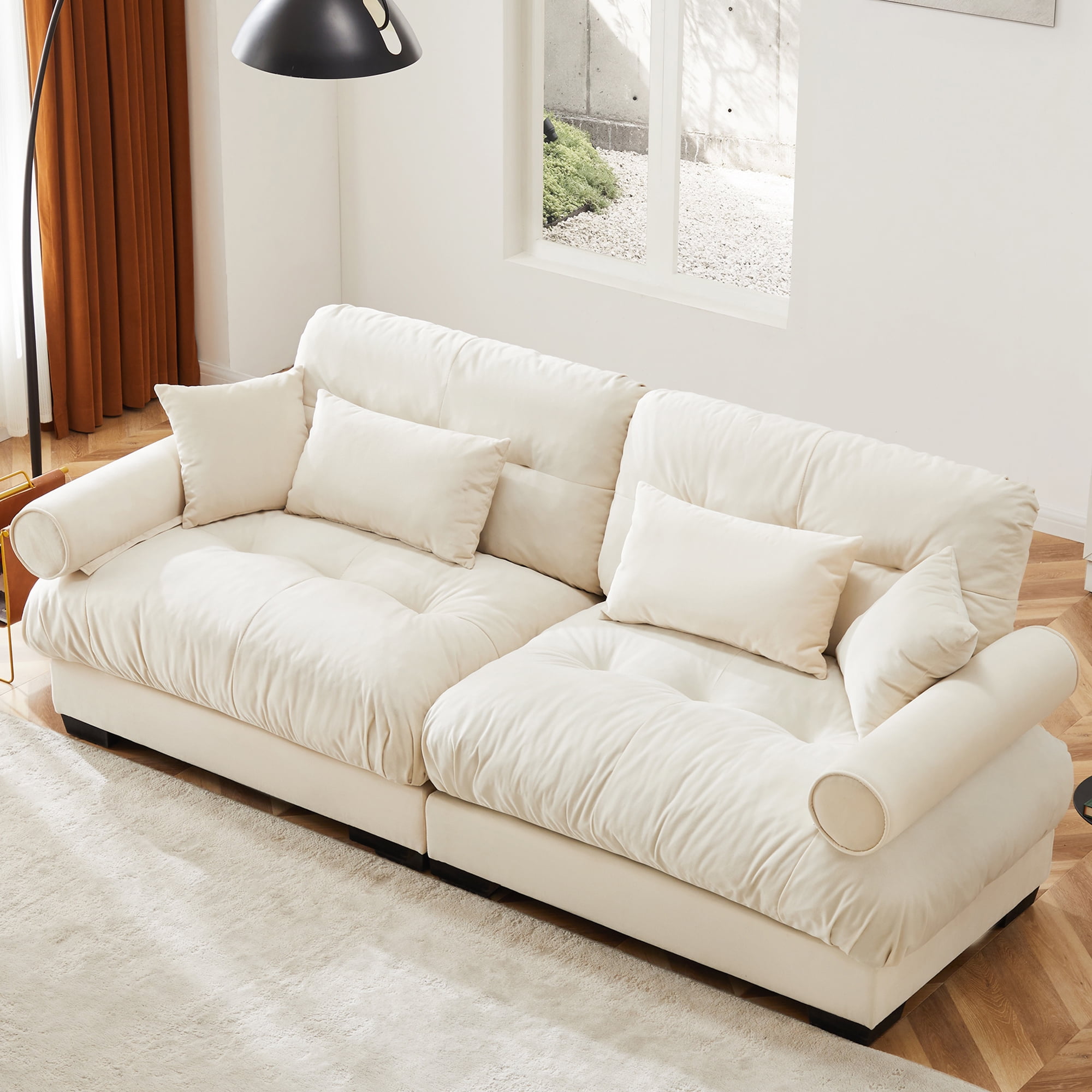 GAKMCIL 93.7" Loveseat Sofa, 2 Seater Modular Sectional Sofa, Large U Shaped Sectional Velvet Fluffy Couch,Deep Seat Sofas for Living Home