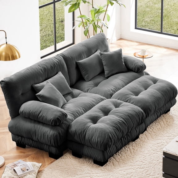 GAKMCIL 94.4" Loveseat Sofa, 2 Seater Modular Sectional Sofa with 2 Ottomans, Large L Shaped Sectional Fluffy Couch, Chenille Cloud Couch with Ottoman, Deep Seat Sofas for Living Home