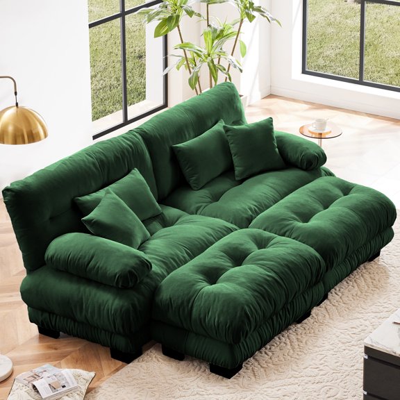 GAKMCIL 94.4" Loveseat Sofa, 2 Seater Modular Sectional Sofa with 2 Ottomans, Large L Shaped Sectional Fluffy Couch, Chenille Cloud Couch with Ottoman, Deep Seat Sofas for Living Home