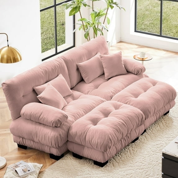 GAKMCIL 94.4" Loveseat Sofa, 2 Seater Modular Sectional Sofa with 2 Ottomans, Large L Shaped Sectional Fluffy Couch, Chenille Cloud Couch with Ottoman, Deep Seat Sofas for Living Home