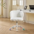 thumbnail image 1 of GAKMCIL Artificial Alpaca Wool Home Office Chair, Ergonomic Desk Chair, Vanity Chair with 360 ° Swivel, Arm, White Metal, Chassis can be Tilted 40°, 300lb Load for Study, Office, Bedroom (Ivory), 1 of 13
