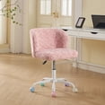 thumbnail image 1 of GAKMCIL Artificial Alpaca Wool Home Office Chair, Ergonomic Desk Chair, Vanity Chair with 360 ° Swivel, Arm, White Metal, Chassis can be Tilted 40°, 300lb Load for Study, Office, Bedroom (Pink), 1 of 15