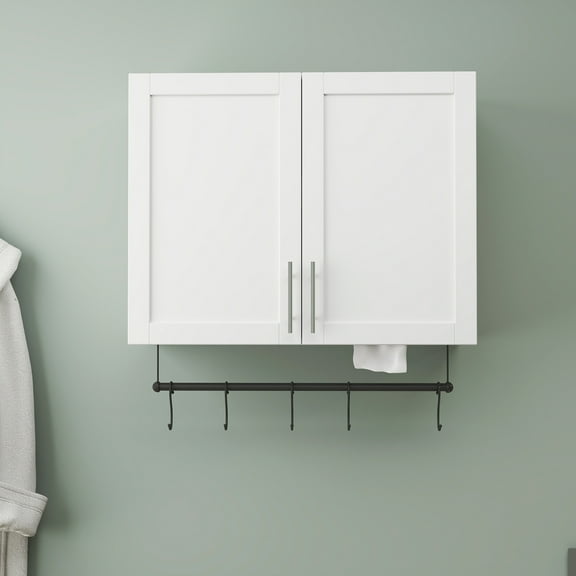 GAKMCIL Bathroom Wall Cabinet, Two DoorStorage Cabinet with Adjustable Shelf, Towel Bar, 5 Hooks, Over The Toilet Storage Cabinet, Load capacity: 100 kg (31.5"*11.81"*29.92") White