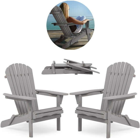 GAKMCIL Folding Adirondack Chairs (Set of 2), Solid Cedar, Weather Resistant Weathered Wood, Quick Assembled for Outdoor, Garden, Patio, Patio Seat, Lawn, Backyard Deck, Fire Pit Chairs. Gray