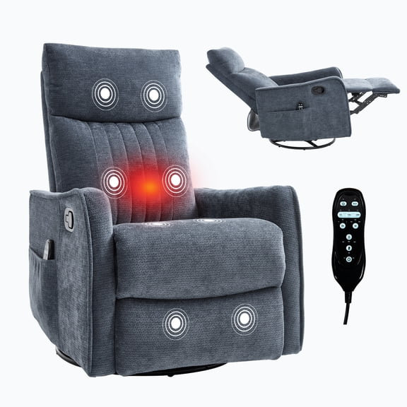 GAKMCIL Heat Massage Recliner Chair with 360° Swivel & Rocker, Manual Recliner with Lumbar Heat,Position Up to 350 LBS - Perfect Christmas Gift, Thanksgiving Gift for Living Room, Chenille, Blue