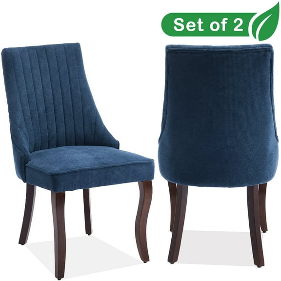 GAKMCIL Linen Dining Chairs (Set of 2), Channel Tufted Kitchen Dinner Chair Comfy Fabric Upholstered Accent Chair for Dining Room with Solid Wood Legs, Weight Capacity:300lb (Blue)
