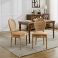 thumbnail image 1 of GAKMCIL Linen Fabric Upholstered Dining Chair, French Style Solid Wood Frame Antique Painting Rattan Back Dining Room Chair, Steel Spring Lining, Weight Capacity:300lb, Tan (Set of 2), 1 of 15