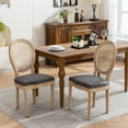 thumbnail image 1 of GAKMCIL Linen Fabric Upholstered Dining Chair, French Style Solid Wood Frame Antique Painting Rattan Back Dining Room Chair, Steel Spring Lining, Weight Capacity:300lb, Gray (Set of 2), 1 of 13