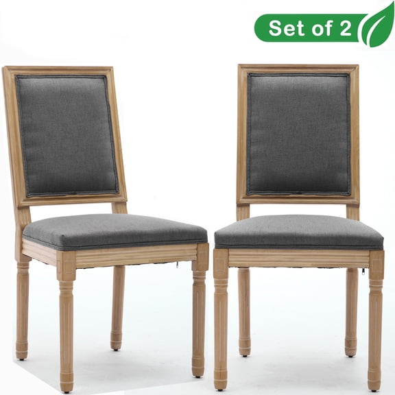 GAKMCIL Louis Fabric Upholstered Dining Chair with Square Backrest and Exquisitely Carved French Solid Wood Frame, Density Foam, Steel Spring Lining, Weight Capacity:300lb, Gray (Set of 2)