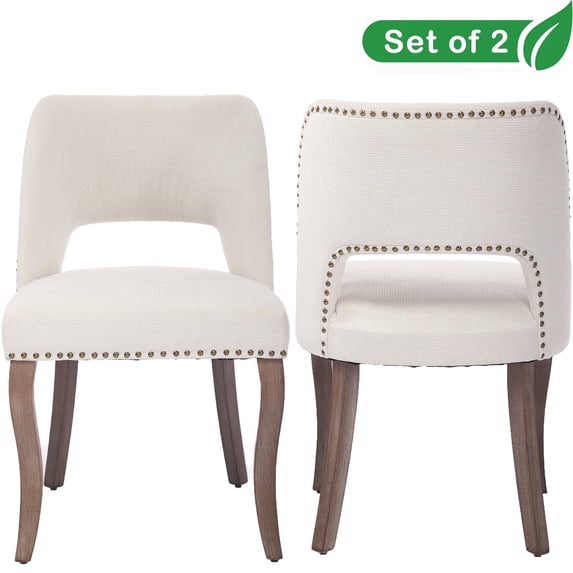 GAKMCIL Modern Fabric Upholstered Dining Chairs (Set of 2) with Wooden Legs, Weight Capacity 300lbs for Dining Room and Kitchen (Beige )