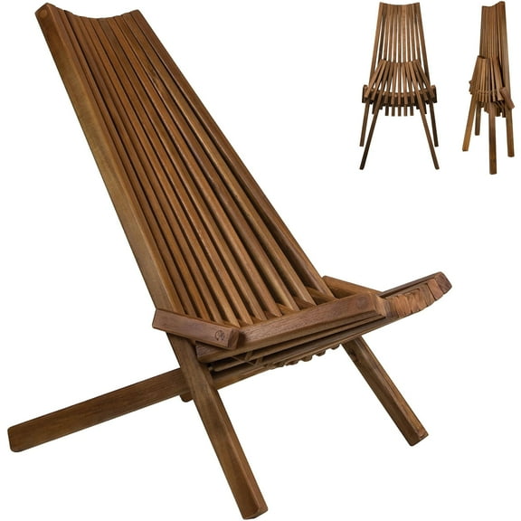 GAKMCIL Outdoor Folding Wooden Chair - Low Profile Acacia Wood Lounge Chair with FSC Certified - Fully Assembled Outdoor Foldable Chairs for Patio, Porch, Pool Deck, Lawn, Garden Furniture - Natural