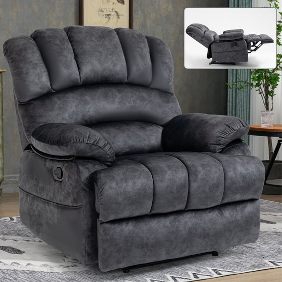 GAKMCIL Oversized Wide Seat Manual Recliner Chair in Fabric with Rocker and Side Pocke, Maximum inclination 155 degrees, Max load 400lb for Living Room Single Sofa Recliners, Gift (Gray)