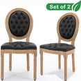 thumbnail image 1 of GAKMCIL PU Faux Leather Dining Chair with French Solid Wood Frame, Hand Pull Button Decoration, Nailed Headdress Edge, Density Foam, Steel Spring Lining, Weight Capacity:300lb, Black (Set of 2), 1 of 9