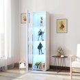 thumbnail image 1 of GAKMCIL Side Cabinet with Aluminum Strip Lamp, 4 Shelf Glass Display Cabinets & bookcase with Dimmable LED for Living Room, Bedroom, Office, Large Storage Space (White) (15.75"L * 11.42"W * 66.93"H), 1 of 18