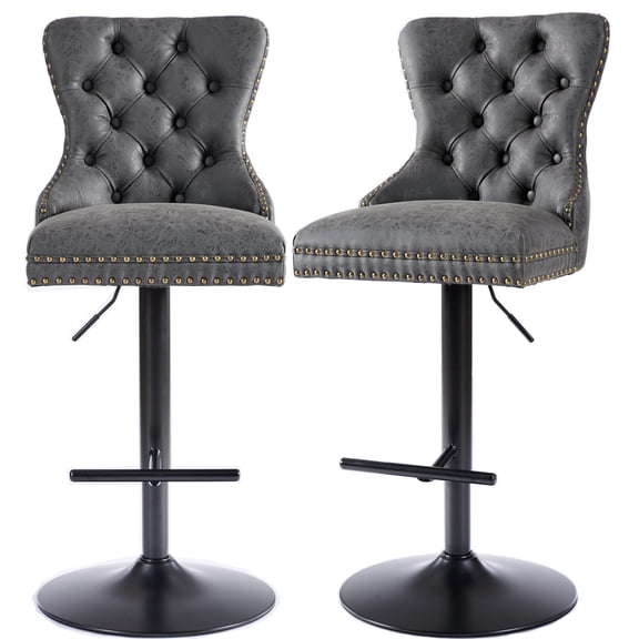 GAKMCIL Thick Black Swivel PU Leather Barstools, Modern Upholstered Bar Stools with Adjustable Seat Height from 27-35in, Backs Tufted, 270lb Load for Home Pub, Kitchen Island (Set of 2, Black)