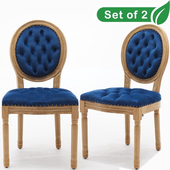 GAKMCIL Velvet artificial leather Dining Chair with French Solid Wood Frame,Hand Pull Button Decoration,Nailed Headdress Edge,Density Foam,Steel Spring Lining,Weight Capacity:300lb, Blue (Set of 2)