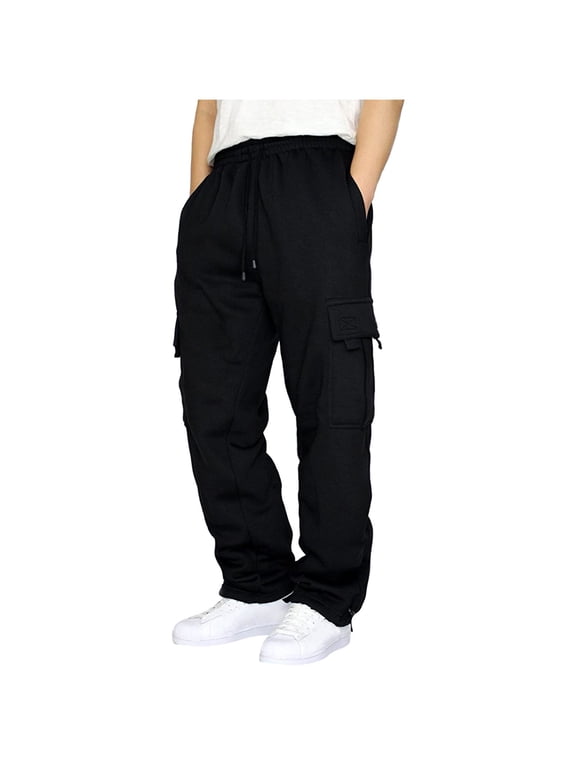 Solid Color Loose Fit Cargo Sweatpants (Men's)