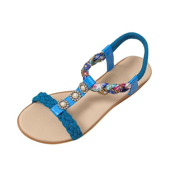 Samickarr Summer Sandals For Women Indoor And Outdoor Wide Women's Fish-mouth Slip-on Slope Heel Shoes Casual Bohemian Rhinestone Roman Sandals