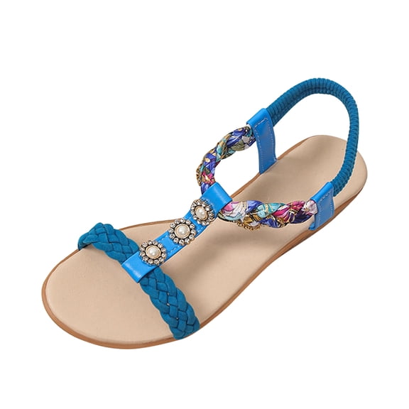 Samickarr Summer Sandals For Women Indoor And Outdoor Wide Women's Fish-mouth Slip-on Slope Heel Shoes Casual Bohemian Rhinestone Roman Sandals