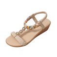 thumbnail image 1 of Samickarr Summer Sandals For Women Indoor And Outdoor Wide Women's Fish-mouth Slip-on Slope Heel Shoes Casual Bohemian Rhinestone Roman Sandals, 1 of 6