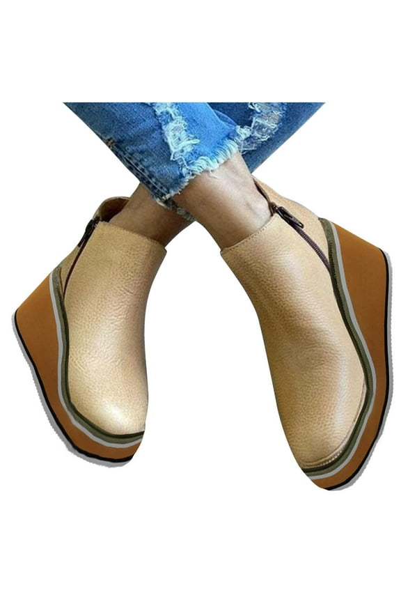Wedge Sneakers For Women'S Hidden Heel Platform Wedge Booties Hidden Wedgie SneakersLarge Side Zipper Casual Leather Plastic Thick Sole Slope Heels Women's Shoes