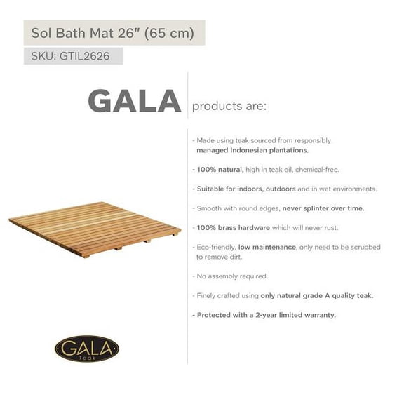 GALA COLLECTION GTIL2626 Teak Bath Mat SOL 26' (65 cm)