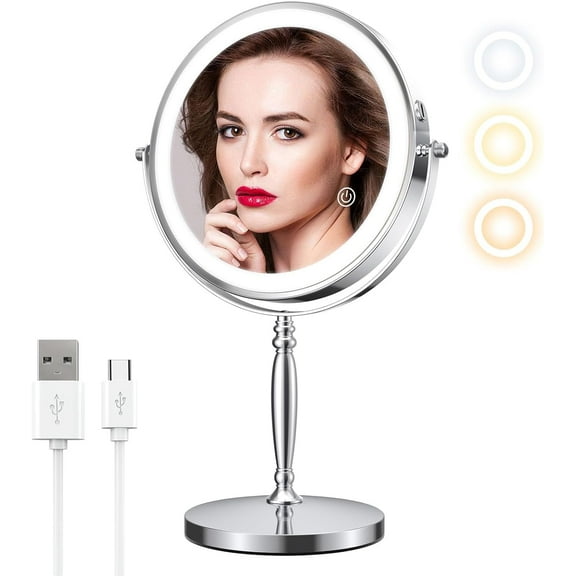 GALAPROX 8'' Mganify Mirrors, 1X/10X Magnifying Makeup Mirror with Lights-Silver
