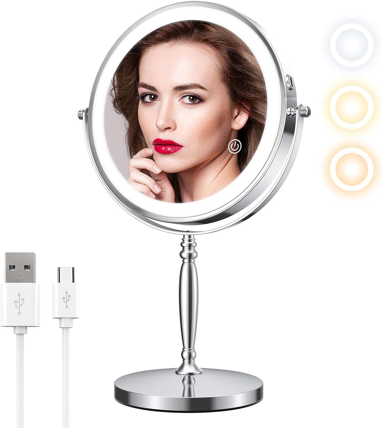 GALAPROX 8'' Mganify Mirrors, 1X/10X Magnifying Makeup Mirror with Lights-Silver