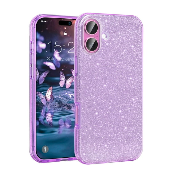 GALAPROX Bling Gillter Design for iPhone 16 Plus Case 6.7'' 2024, Stylish Sparkle Cover for Girls Women -Purple
